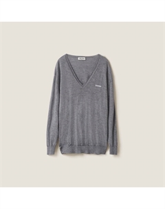 Кашемировый свитер с V-образным вырезом, серый Miu miu