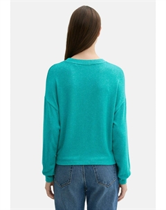 Топ с длинными рукавами MIT KNOTENDETAIL DENIM, бирюзовый Tom tailor