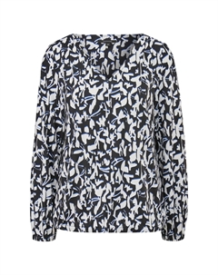 Топ с длинными рукавами GEMUSTERTES MIT RAFFUNG, черный Comma,