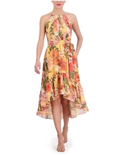 Платье Chiffon Halter High Low Midi, цвет Yellow Multi Vince camuto