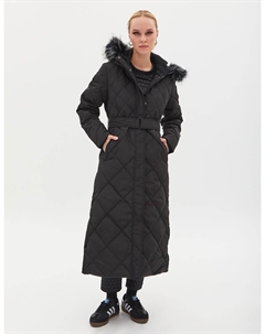 Гусиный пуховик из искусственного меха с ромбовидным узором, черный Kayra