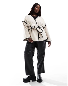 Эксклюзивный шерстяной удлиненный пиджак кремового цвета с завязкой на талии 4th & reckless