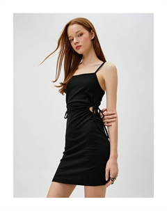 Мини-платье из кордового хлопка с бретелями и деталями окна, черный Koton