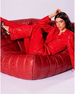 Прямые брюки с пайетками x Dixie D'Amelio красного цвета, коорд. Pull & bear