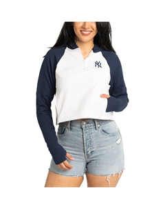 Женский укороченный пуловер с капюшоном Lusso White New York Yankees Jane Raglan с молнией в четверть четверти Unbranded