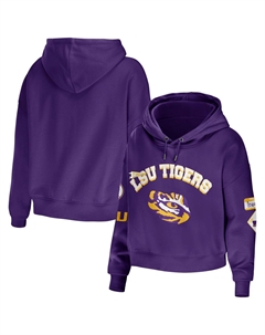 Женская одежда WEAR by Erin Andrews Фиолетовый укороченный пуловер с капюшоном LSU Tigers, смешанная техника Unbranded