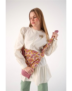 Хлопковая туника без воротника в рубчик цвета экрю All day