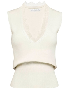 Трикотажный топ с кружевной отделкой, нейтральный цвет Jw anderson