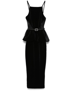 Бархатное платье-миди с баской, черный Self-portrait