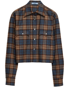 Клетчатая шерстяная рубашка, коричневый Prada