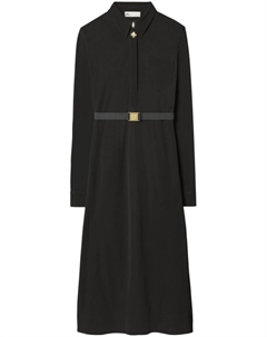 Платье-рубашка из джерси с поясом, черный Tory burch