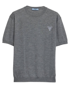 Кашемировый трикотажный топ с круглым вырезом, серый Prada