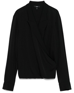 Блузка с запахом и заостренными лацканами, черный Theory
