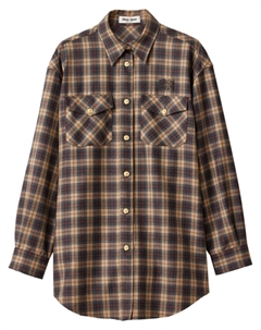 Шерстяная рубашка в клетку тартан, коричневый Miu miu