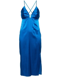 Атласное платье миди с V-образным вырезом, синий Calvin klein