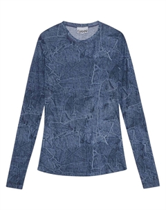 Сетчатый топ с принтом, синий Ganni