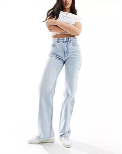 Голубые джинсы прямого кроя с завышенной талией Pull & bear