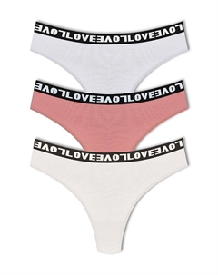Хлопковые женские трусики-стринги LOVE с кружевной спинкой, 3 предмета, белый Hnx