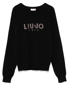 Свитер с логотипом из стразов, черный Liu jo