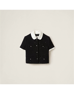 Прямой жакет из ткани с петлями, черный Miu miu