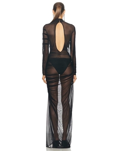 Платье из драпированной сетки Gaultier & Marinere с высоким воротником и драпировкой, черный Jean paul gaultier