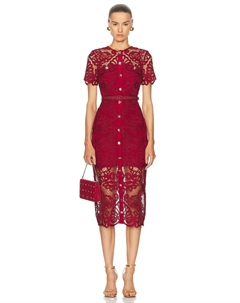 Платье миди с кружевными пуговицами из гипюра, красный Self-portrait