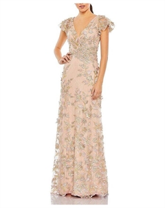 Платье с вышитой аппликацией и запахом поверх развевающихся рукавов, розовый Mac duggal