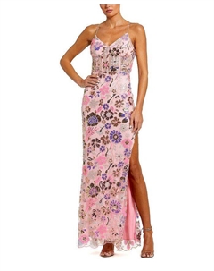 Платье-бюстье с аппликацией на бретелях-спагетти и разрезами, розовый Mac duggal