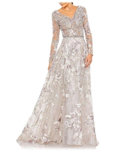 Платье с длинными рукавами и аппликацией из бисера, фиолетовый Mac duggal