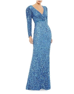 Платье с искусственным запахом и пайетками, синий Mac duggal
