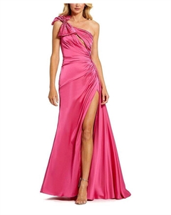 Атласное платье на одно плечо с декорированным бантом, розовый Mac duggal