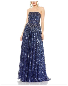 Платье А-силуэта без бретелек, украшенное вручную бисером, синий Mac duggal