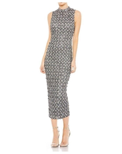 Платье-колонна без рукавов с высоким воротником и декором, серый Mac duggal