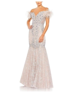 Платье без рукавов с перьями и кристаллами, фиолетовый Mac duggal