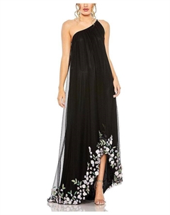 Платье с высоким и низким вырезом на одно плечо, украшенное трапецией, черный Mac duggal