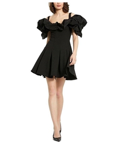 Мини-платье из крепа с рюшами и годе по подолу, черный Mac duggal