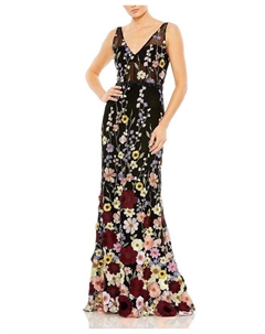 Тюлевое платье с вышивкой без рукавов и V-образным вырезом А-силуэта, черный Mac duggal