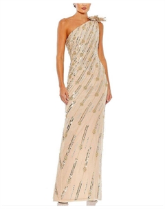 Платье на одно плечо с цветочным декором, коричневый/бежевый Mac duggal