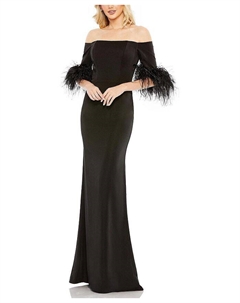 Платье с открытыми плечами и перьями, черный Mac duggal