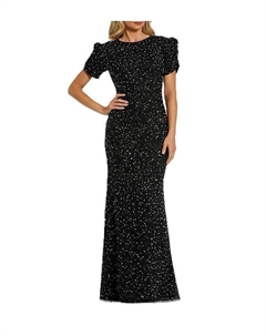 Платье со сборками и короткими рукавами, расшитое бисером, черный Mac duggal