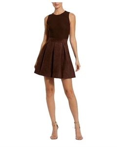 Мини-платье трапециевидного силуэта из сетки и замши без рукавов, коричневый Mac duggal