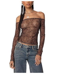 Прозрачный сетчатый топ с открытыми плечами с леопардовым принтом, мультиколор Edikted