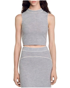 Шерстяной трикотажный укороченный топ Orion, серый Sandro