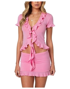 Топ с оборками и разрезом спереди Loullie, розовый Edikted