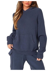 Объемное вязаное худи Wynter, синий Edikted