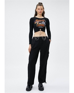Топ с длинными рукавами CHAIN DETAIL PRINTED CROP, черный Koton