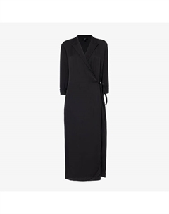 Платье миди из шелкового атласа с запахом спереди и лацканами, черный Theory