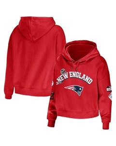 Женская одежда от Erin Andrews Красный скромный укороченный пуловер с капюшоном New England Patriots Unbranded