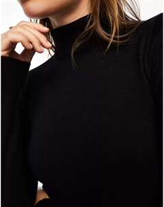 Черный вязаный топ с длинными рукавами и высоким воротником Object