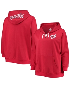 Женский красный пуловер с капюшоном Washington Nationals на шнуровке и v-образным вырезом больших размеров Unbranded